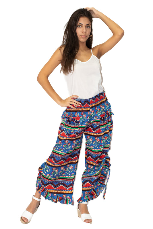 Red Mix Printed Bottom Tie with Ruffle Pant