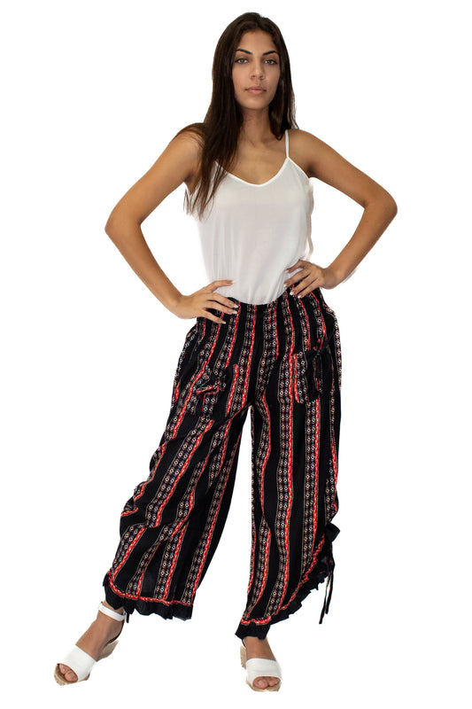 Printed Bottom Tie with Ruffle Pant Black Mix